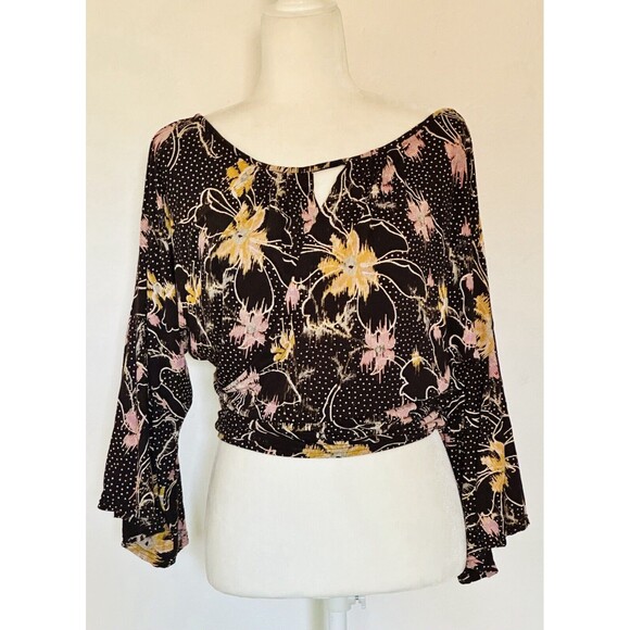 Free People Size M Last Time Floral Draped Blouse Boho Goth Whimsigoth Festival - Picture 2 of 14